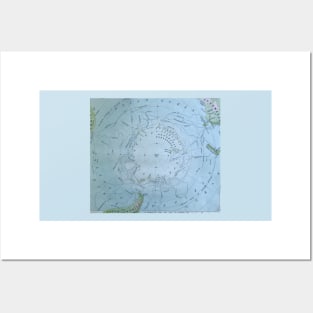 South Pole antique map 1800s, Antarctica, South America, Australia, New Zealand Posters and Art